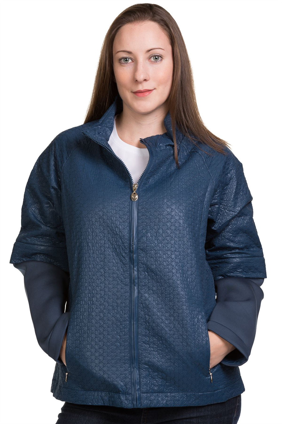 Faux Leather Jacket with Stand Collar