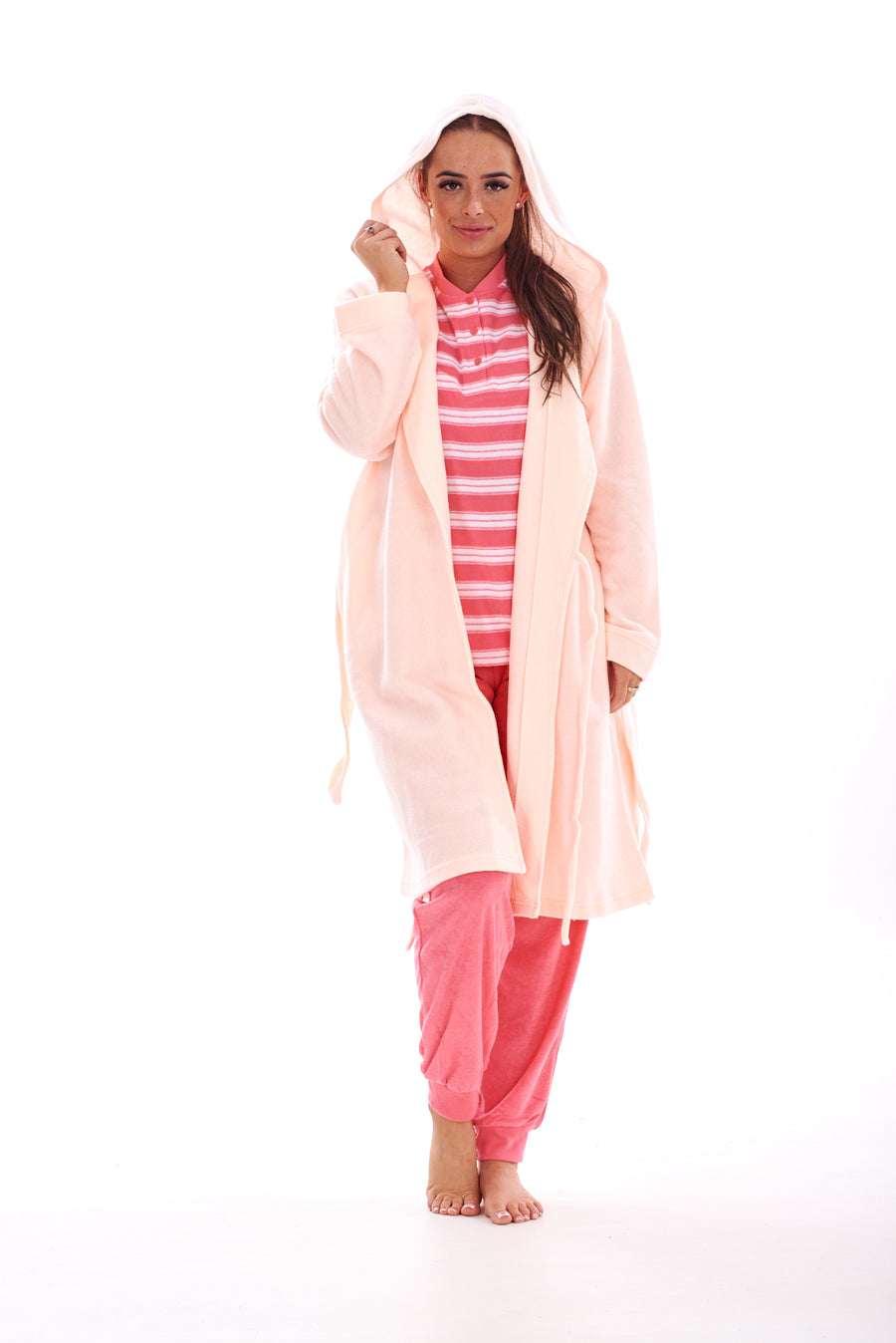 Hooded Fleece Dressing Gown Pockets