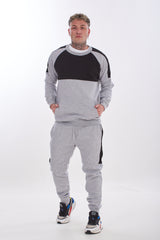 Mens Tracksuit Set Colour Block Sweatshirt Joggers Cotton Fleece