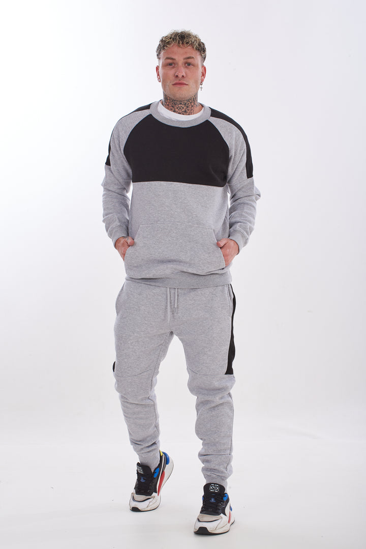 Mens Tracksuit Set Colour Block Sweatshirt Joggers Cotton Fleece