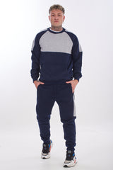Mens Tracksuit Set Colour Block Sweatshirt Joggers Cotton Fleece