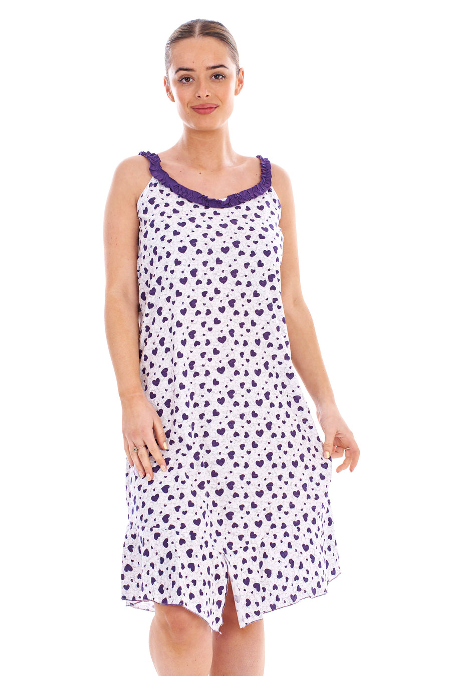 Sleeveless Cotton Nighty Heart Print