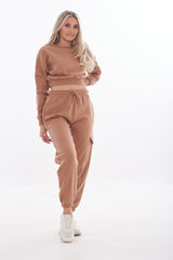 Ladies Solid Cropped Sweatshirt-Joggers Set