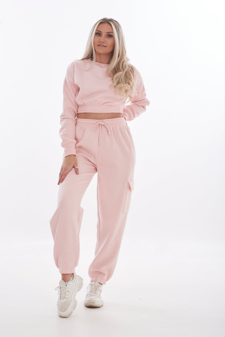 Ladies Solid Cropped Sweatshirt-Joggers Set