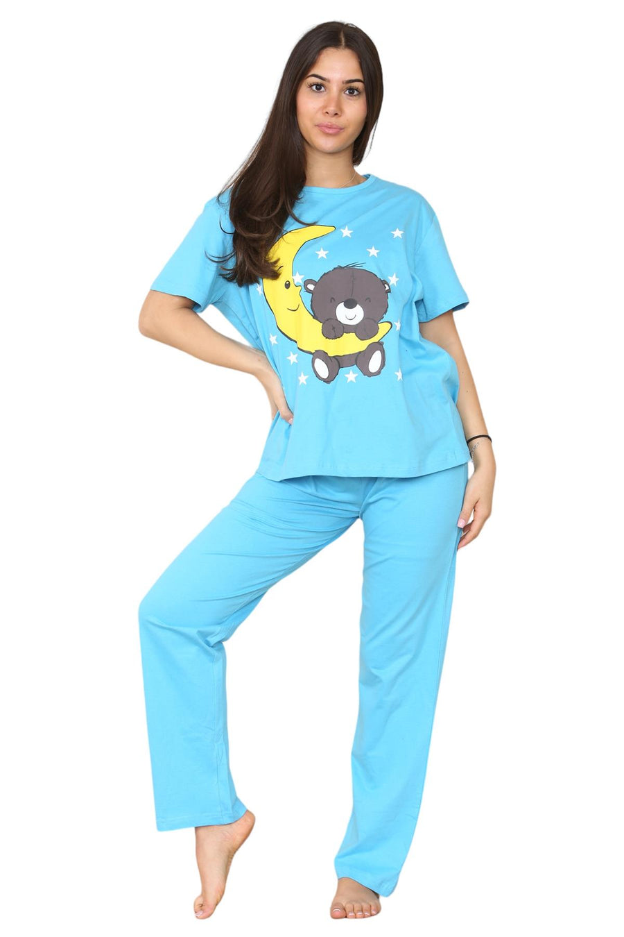 Ladies Stars Moon Teddy Short Sleeve Cotton Loungewear