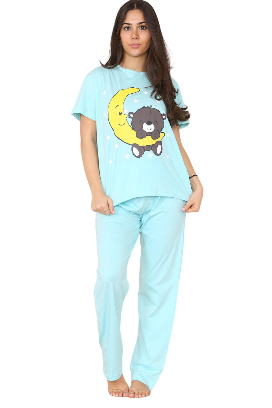Ladies Stars Moon Teddy Short Sleeve Cotton Loungewear