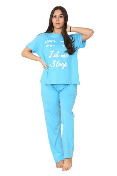 Ladies Let me Sleep Print Short Sleeve Cotton Loungewear