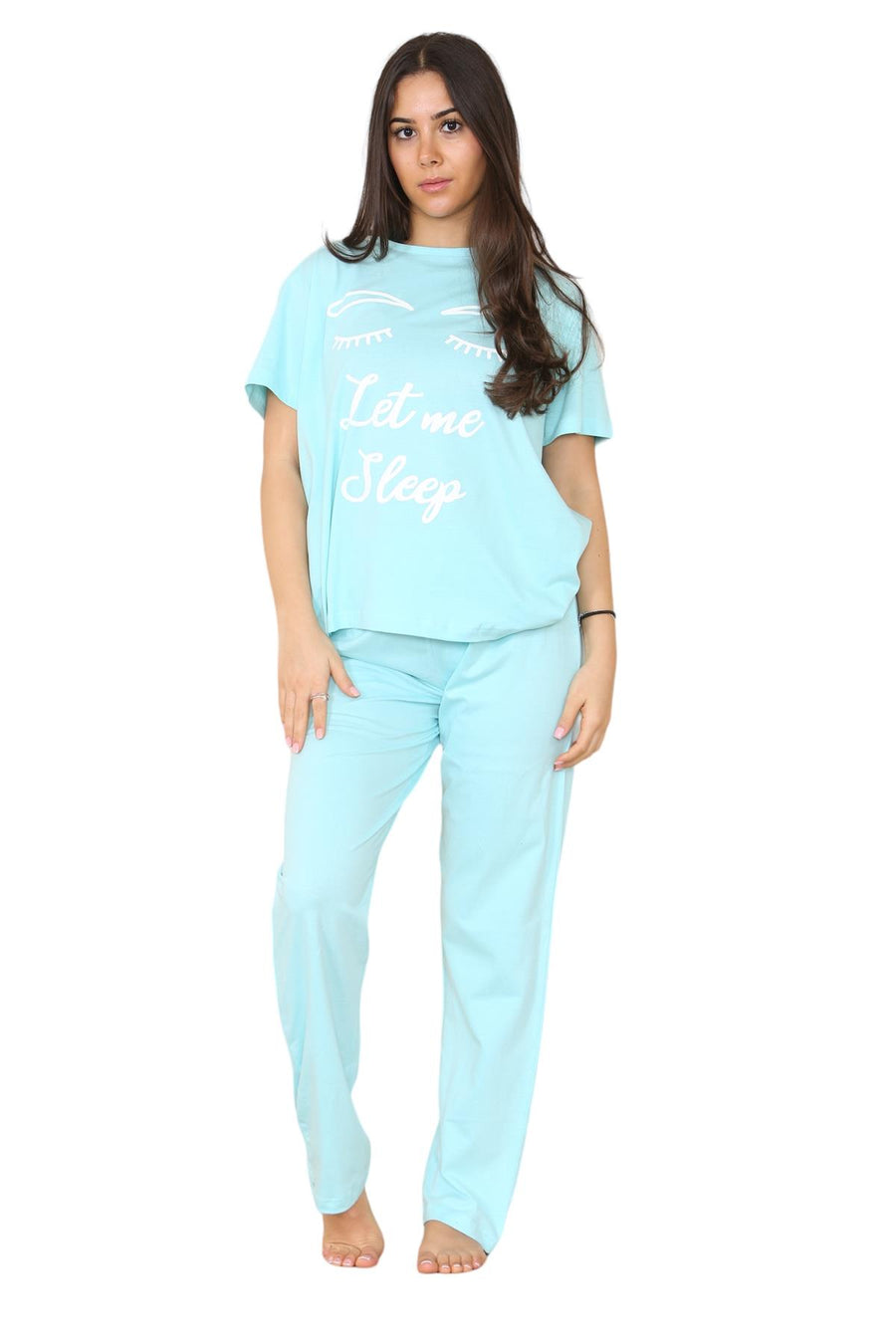 Ladies Let me Sleep Print Short Sleeve Cotton Loungewear