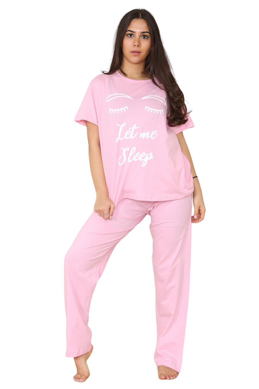 Ladies Let me Sleep Print Short Sleeve Cotton Loungewear