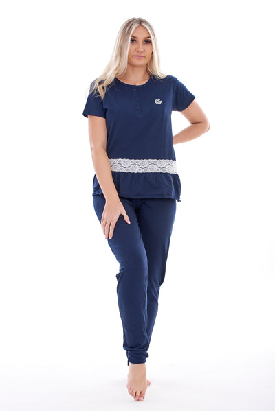 Ladies Lace Button Pyjama PJ Set