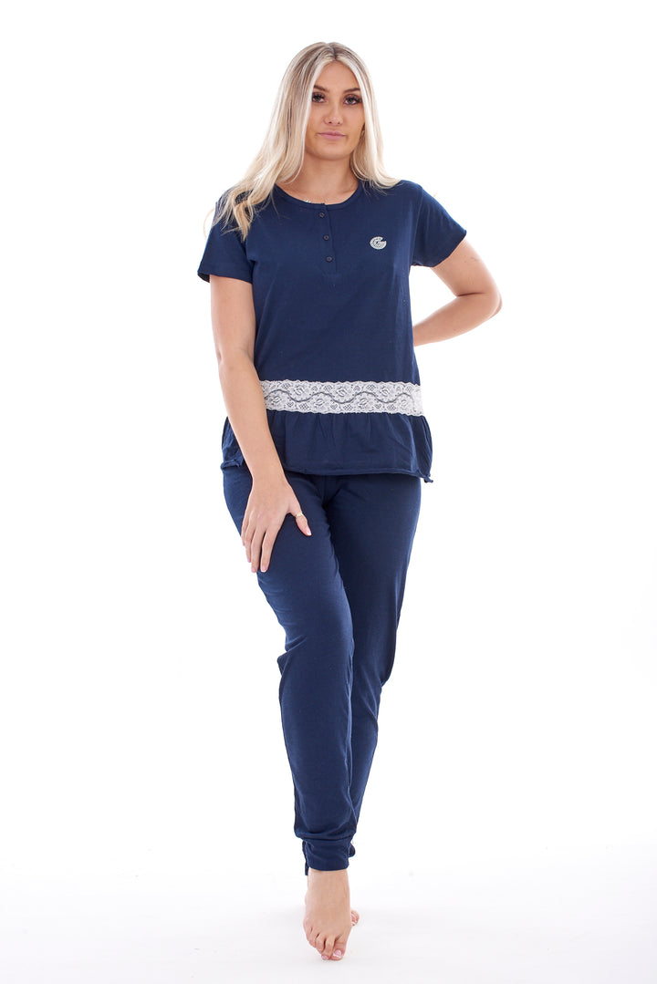Ladies Lace Button Pyjama PJ Set