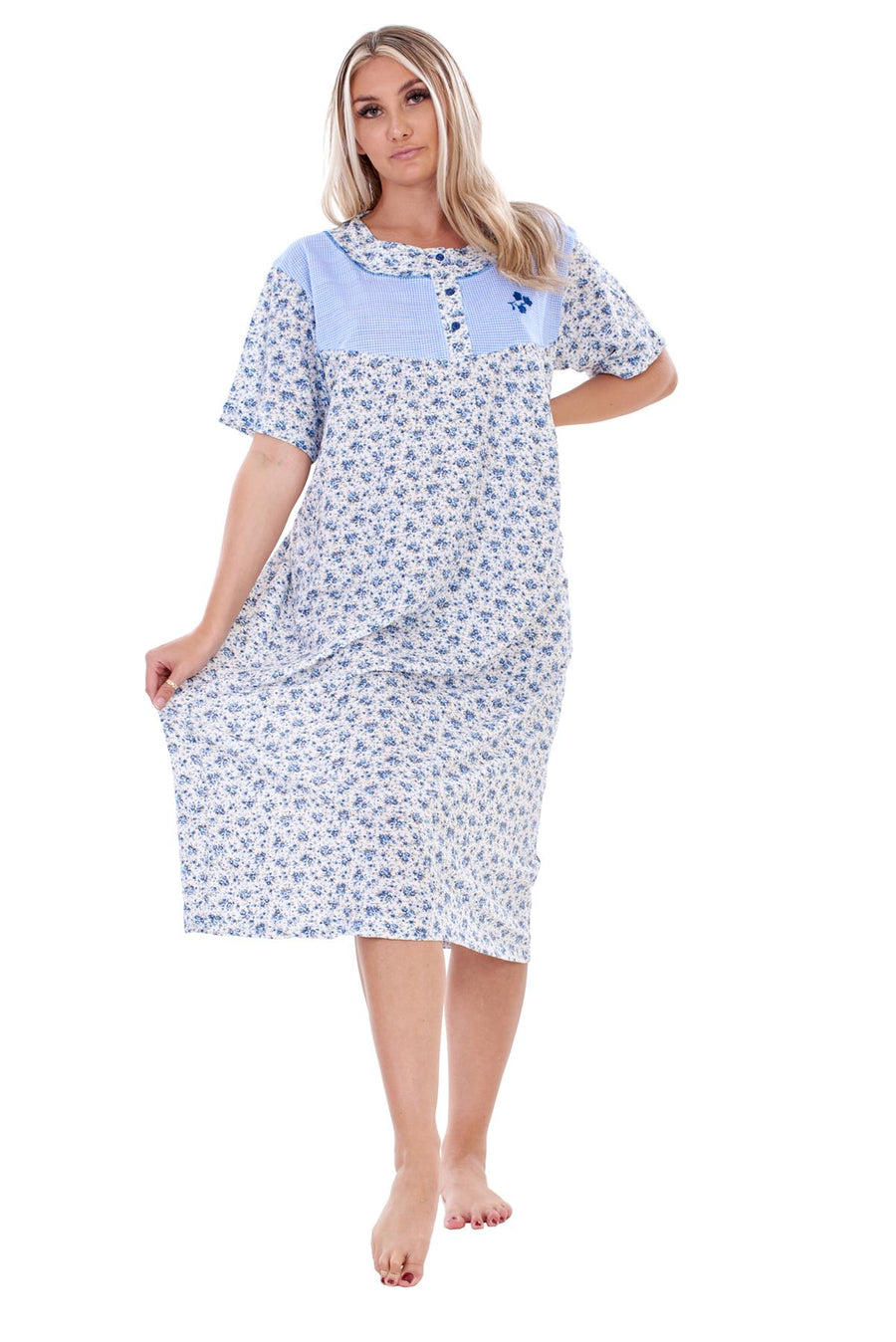 Ladies Nightdress Cotton Floral Short Sleeve
