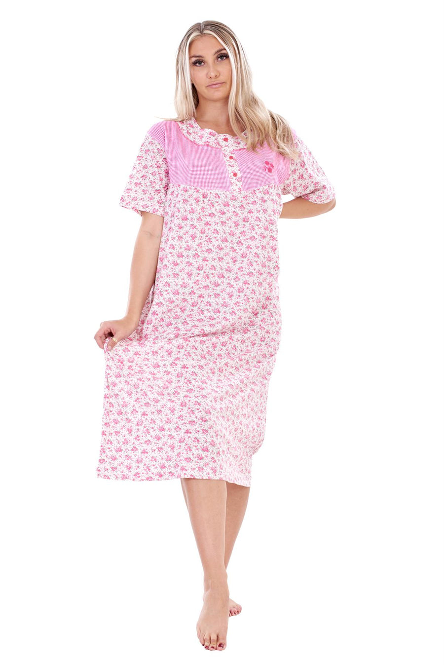 Ladies Nightdress Cotton Floral Short Sleeve