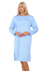 Women Thermal Nightwear Polka Dot Button Winter Nightie