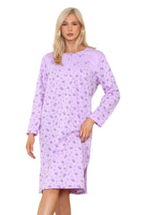 Women Thermal Nightwear Floral Print Button Winter Nightie