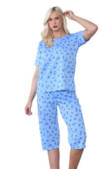 Womens Floral Capri PJs Tulip Crew Neck