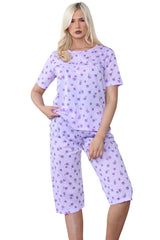 Womens Floral Capri PJs Tulip Crew Neck