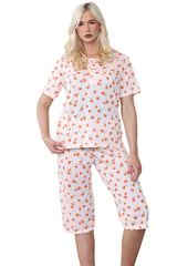 Womens Floral Capri PJs Tulip Crew Neck