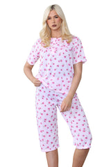 Womens Floral Capri PJs Tulip Crew Neck
