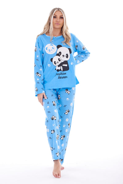 Women’s Panda Print Pyjama Set – Long Sleeve Top & Bottoms Ladies Nightwear Loungewear Sizes M–XXL