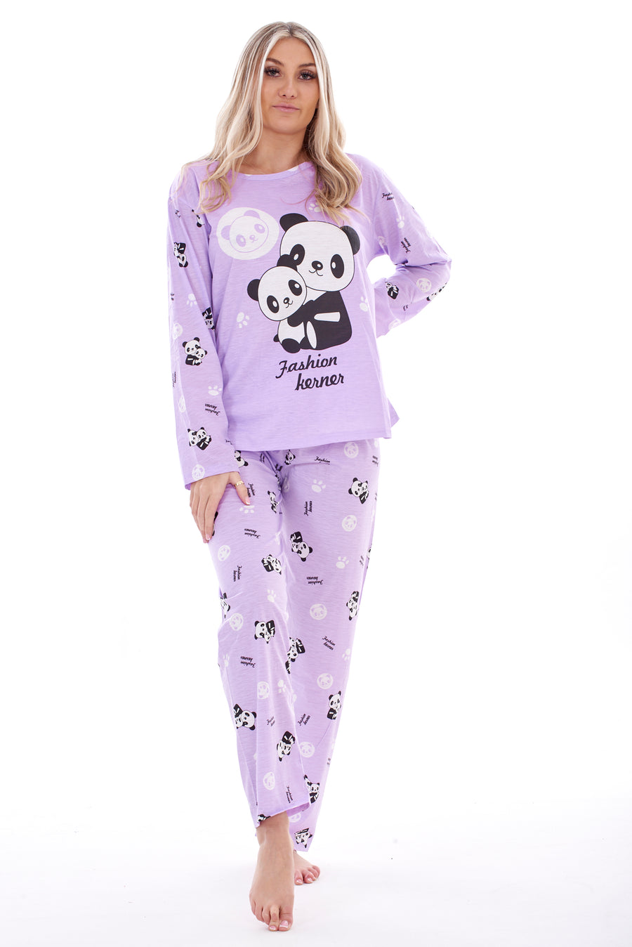 Women’s Panda Print Pyjama Set – Long Sleeve Top & Bottoms Ladies Nightwear Loungewear Sizes M–XXL