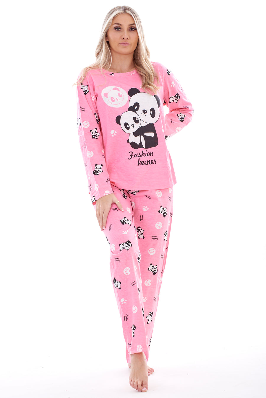 Women’s Panda Print Pyjama Set – Long Sleeve Top & Bottoms Ladies Nightwear Loungewear Sizes M–XXL