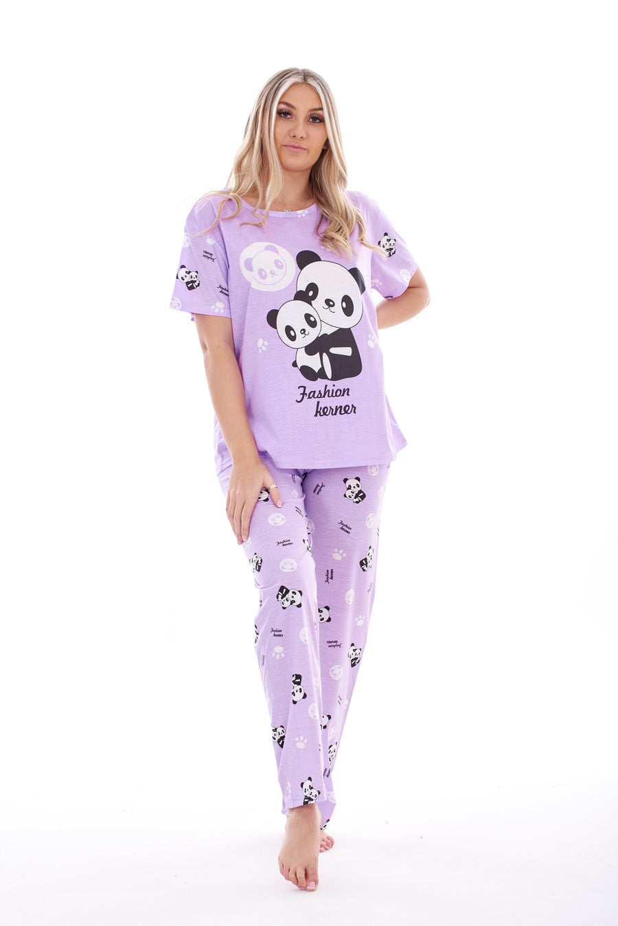 Women’s Panda Print Short Sleeve Pyjama Set – Ladies Top & Bottoms Nightwear Loungewear Sizes M–XXL