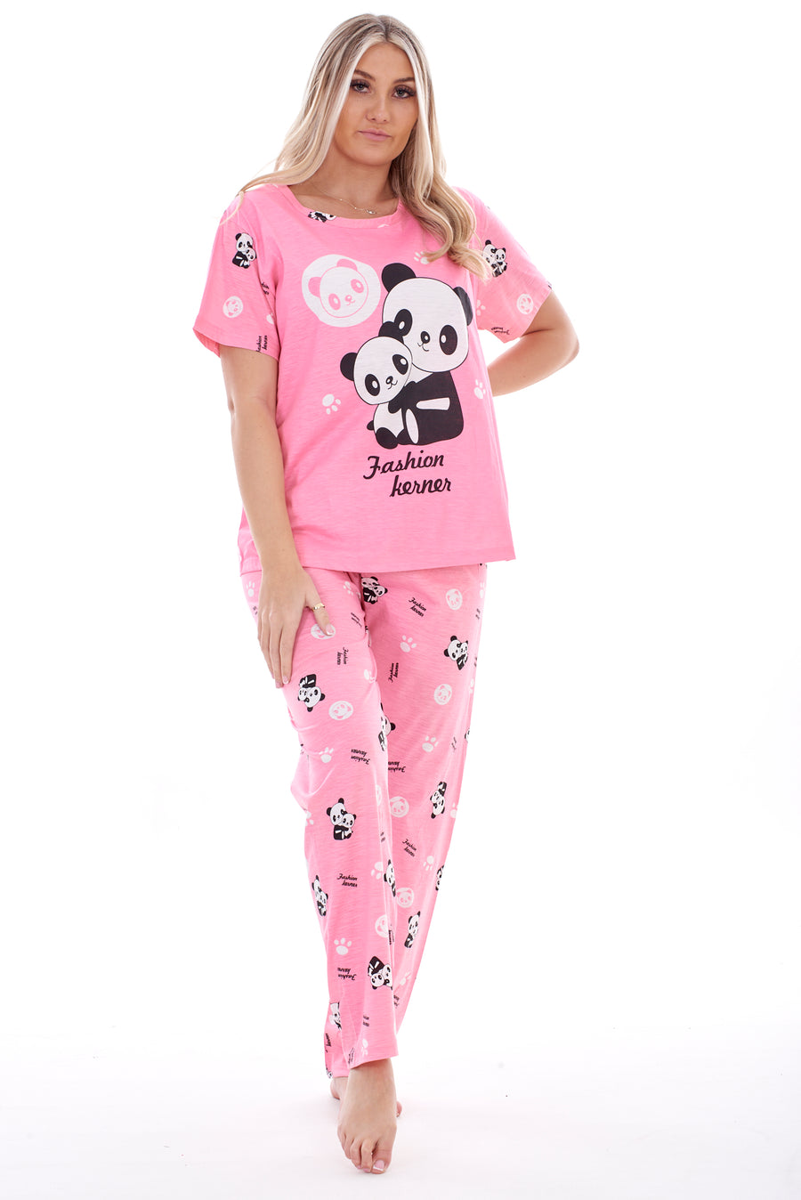 Women’s Panda Print Short Sleeve Pyjama Set – Ladies Top & Bottoms Nightwear Loungewear Sizes M–XXL