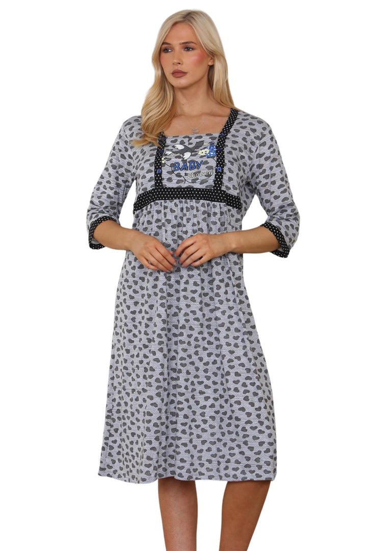 Maternity Heart 3/4 Sleeve Buttons Nightie Nightshirt