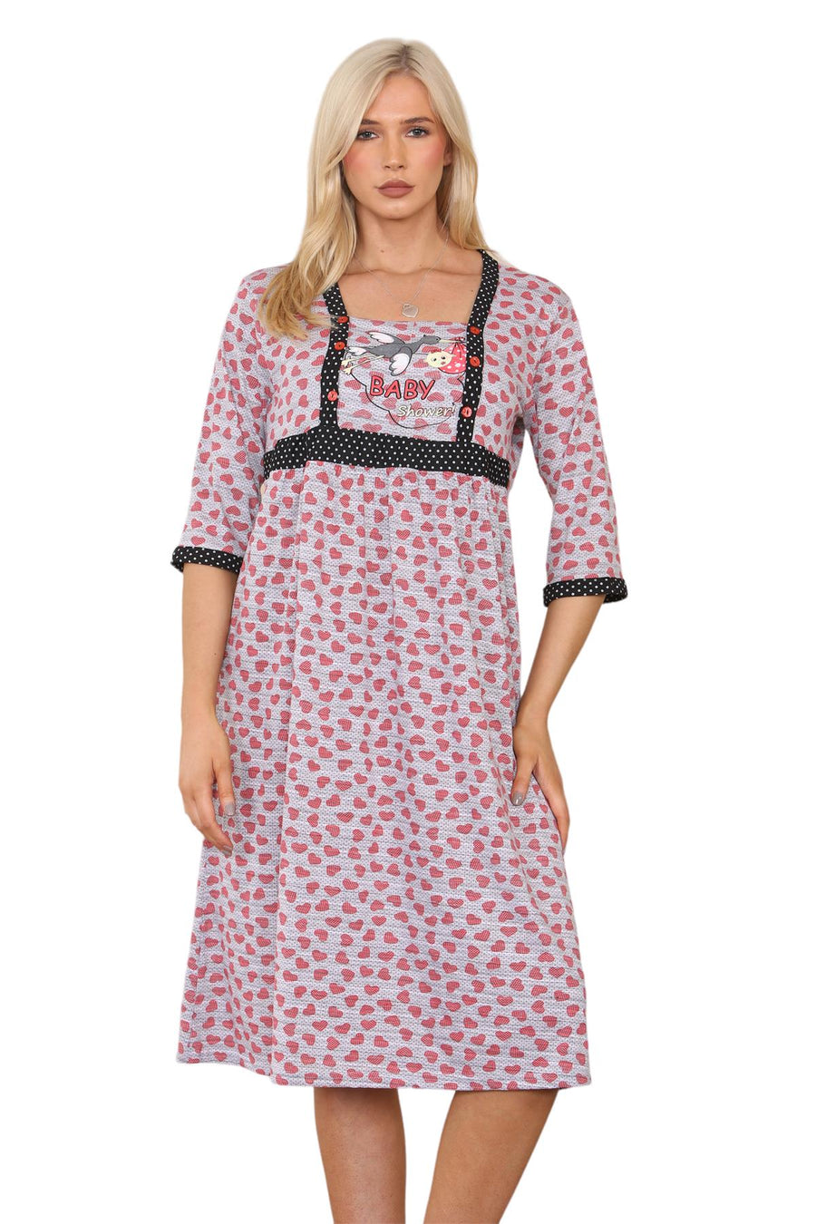 Maternity Heart 3/4 Sleeve Buttons Nightie Nightshirt