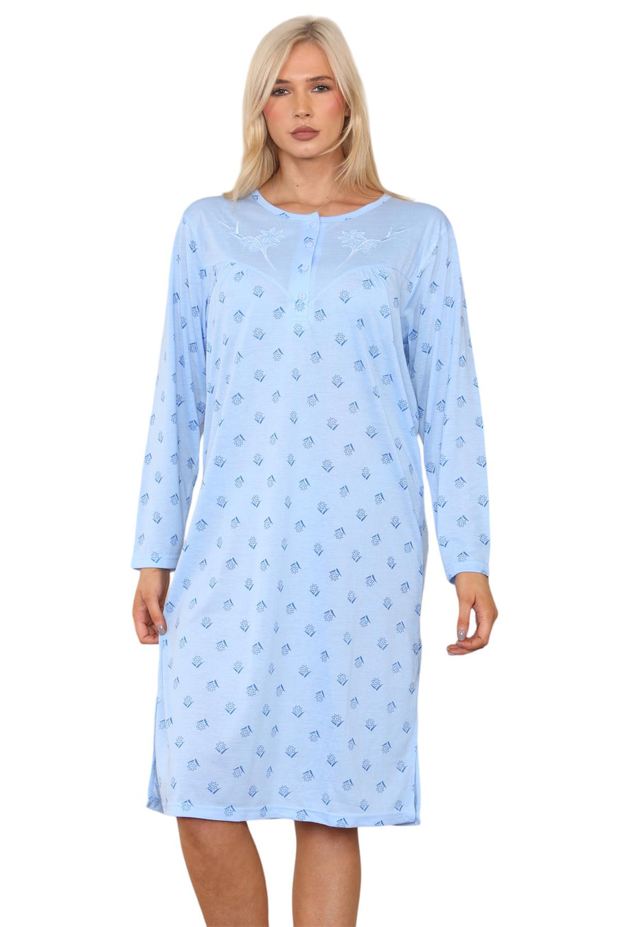 Women Plus Size Nightwear Floral Print Long Sleeve Nighties
