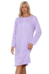 Women Plus Size Nightwear Floral Print Long Sleeve Nighties