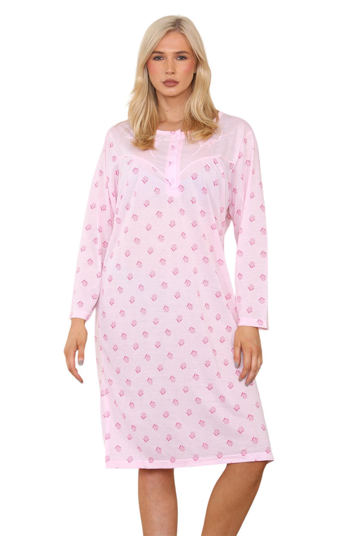 Women Plus Size Nightwear Floral Print Long Sleeve Nighties