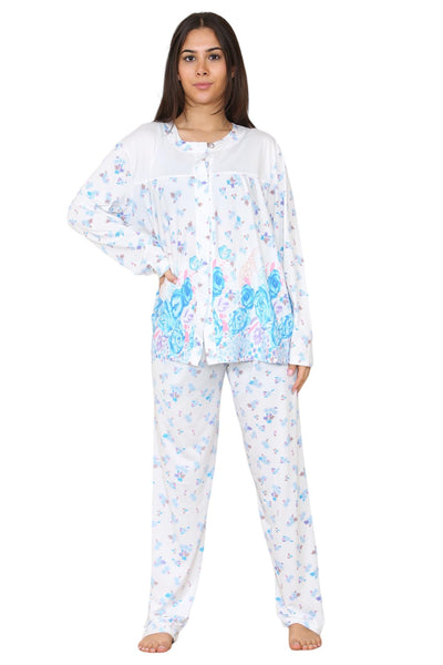 Womens Floral Button-Up PJs Long Sleeve