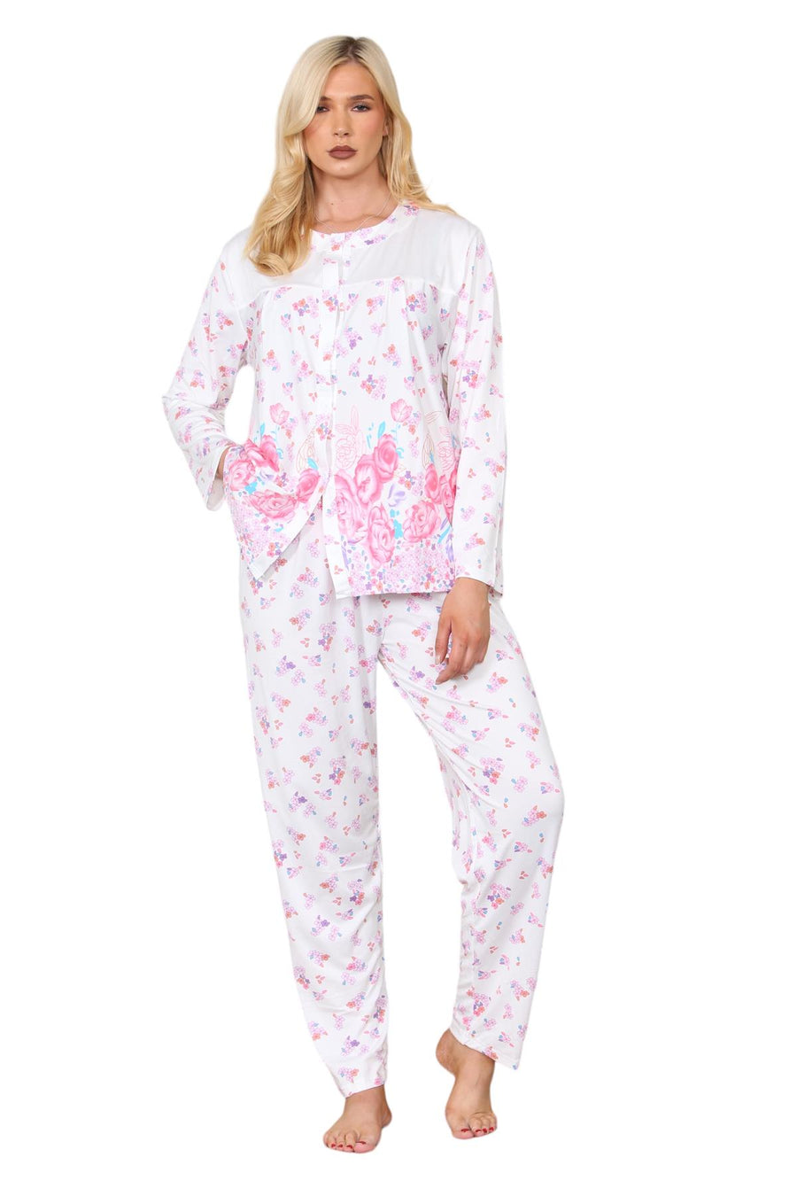 Womens Floral Button-Up PJs Long Sleeve
