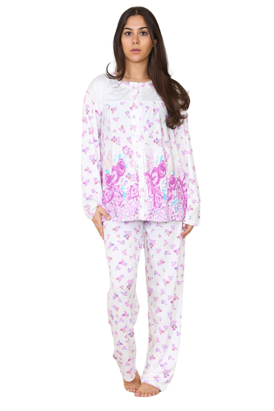 Womens Floral Button-Up PJs Long Sleeve