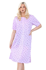 Womens Floral Buttoned Nightdress Short Sleeve