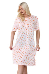 Womens Floral Buttoned Nightdress Short Sleeve