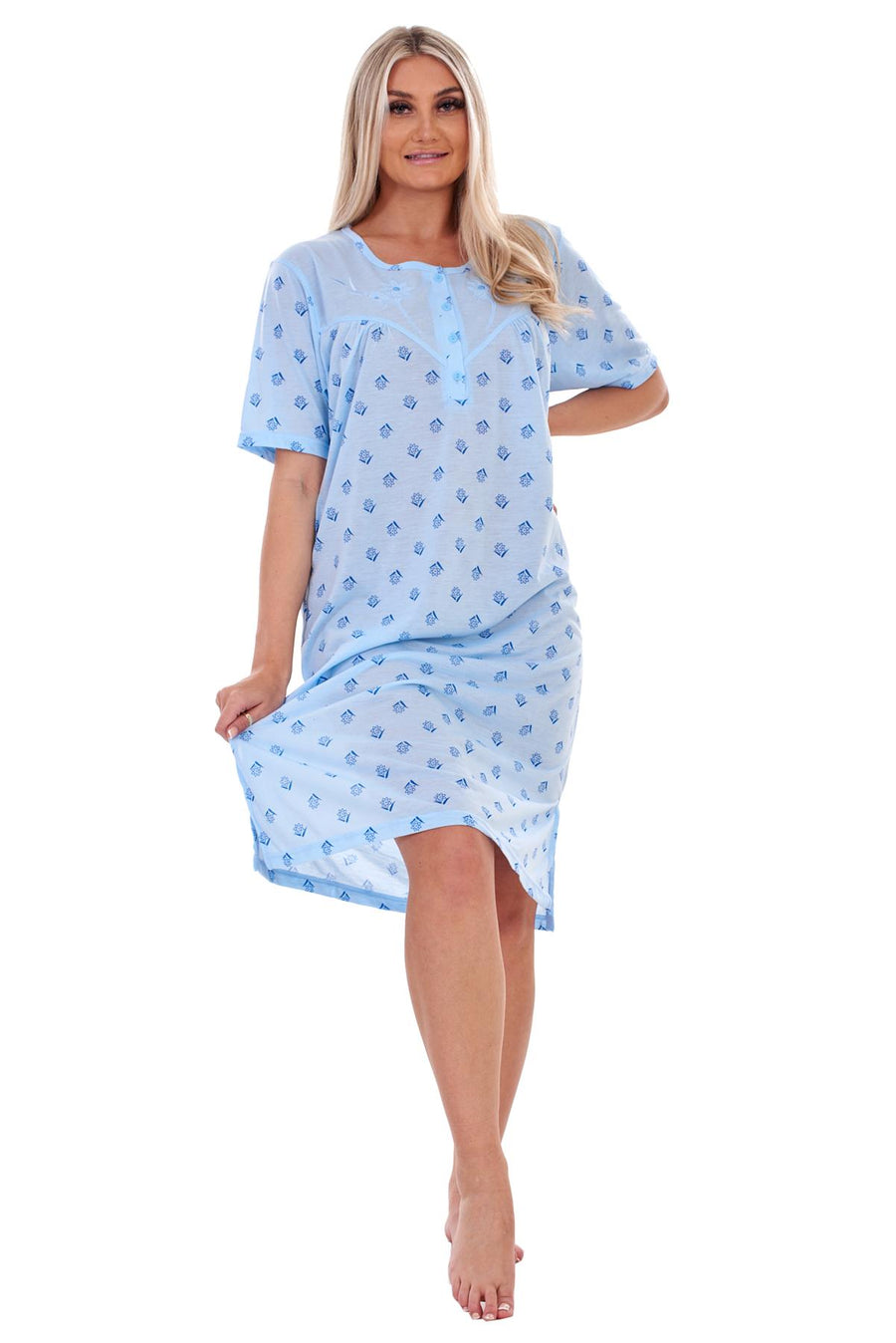 Ladies Plus Size Floral Nightie Short Sleeve