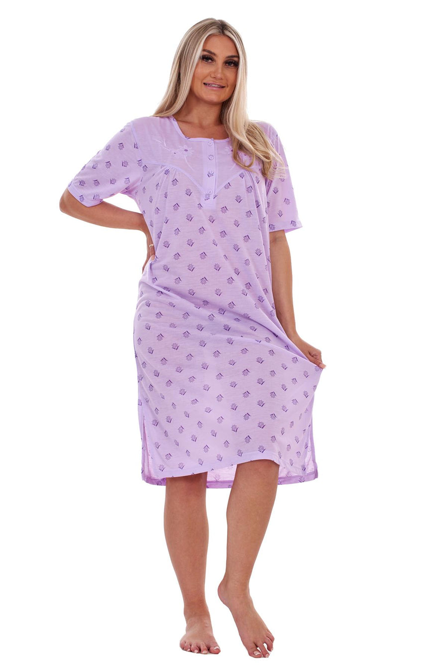 Ladies Plus Size Floral Nightie Short Sleeve