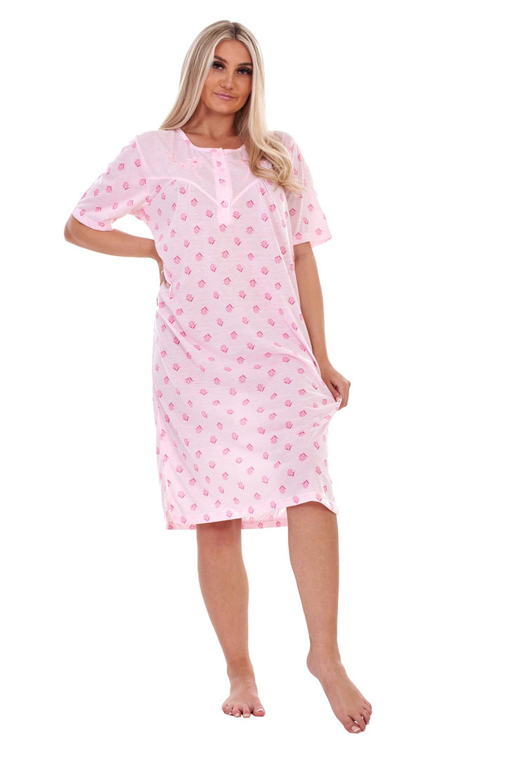 Ladies Plus Size Floral Nightie Short Sleeve