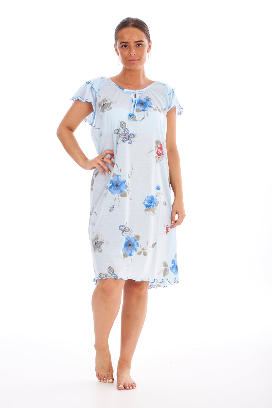 Floral Print Chemise with Cap Sleeve
