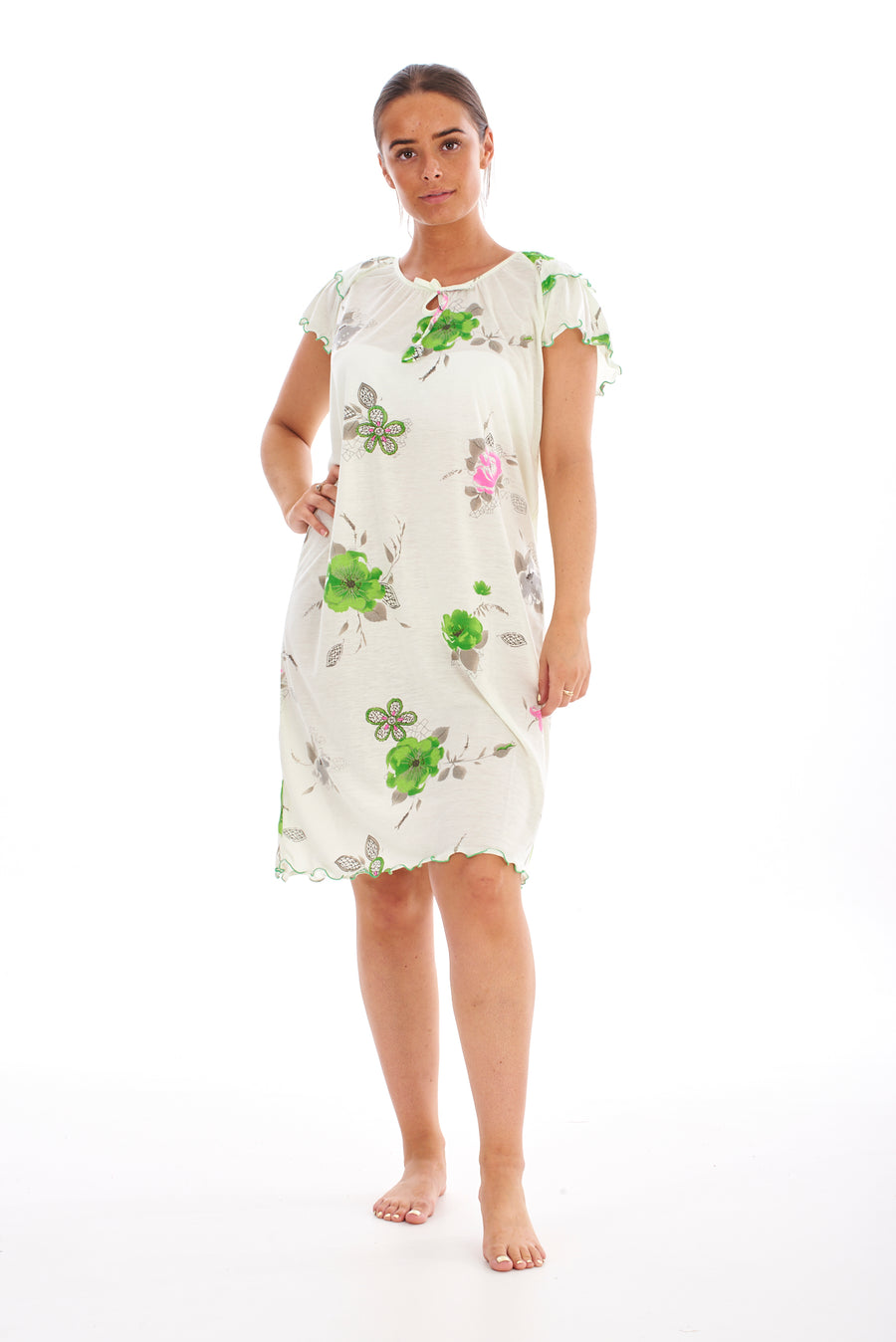 Floral Print Chemise with Cap Sleeve