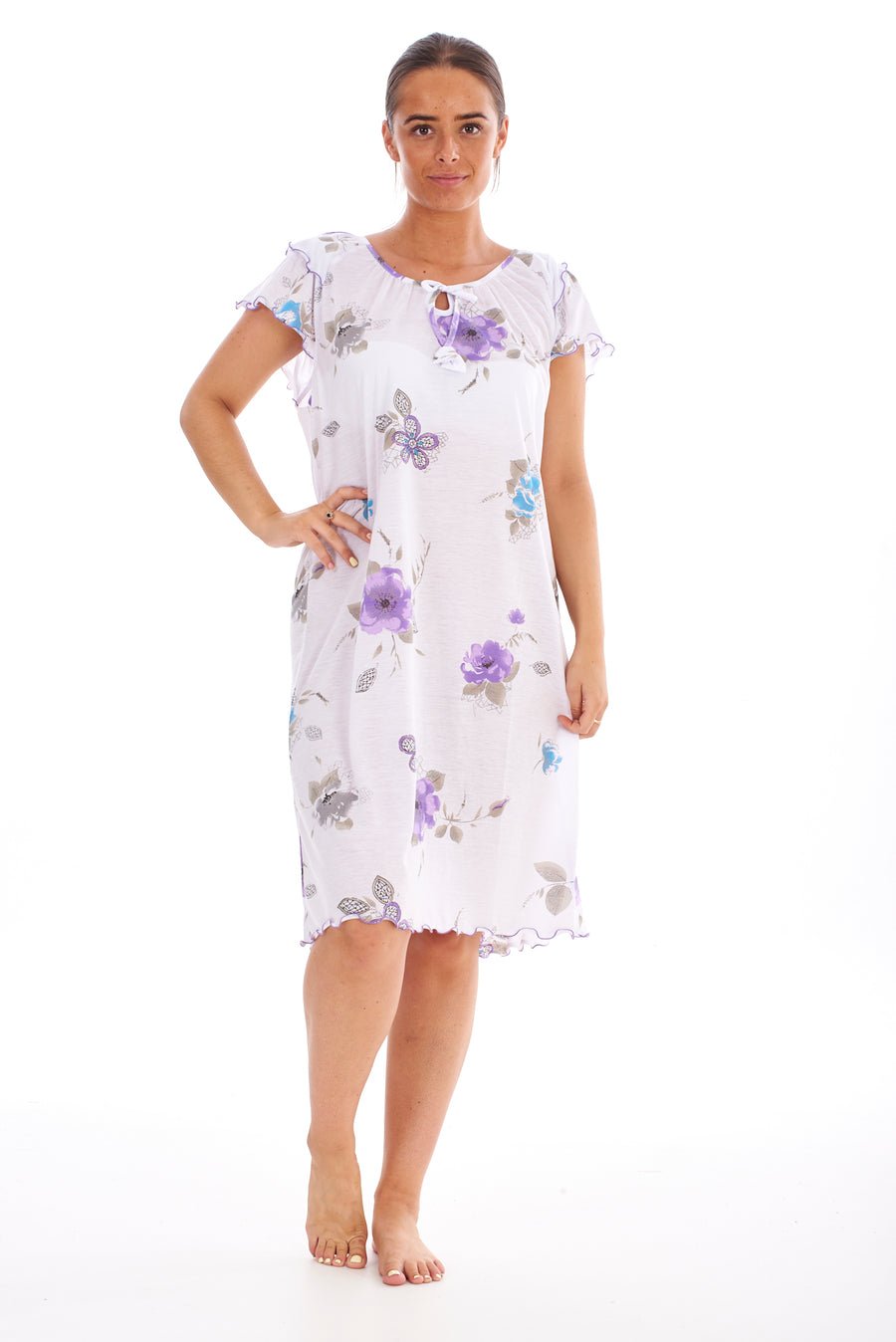 Floral Print Chemise with Cap Sleeve