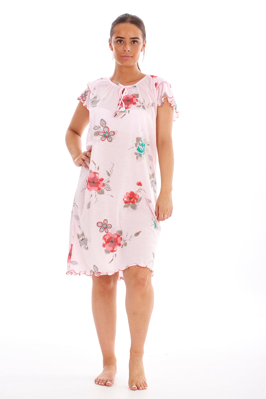 Floral Print Chemise with Cap Sleeve