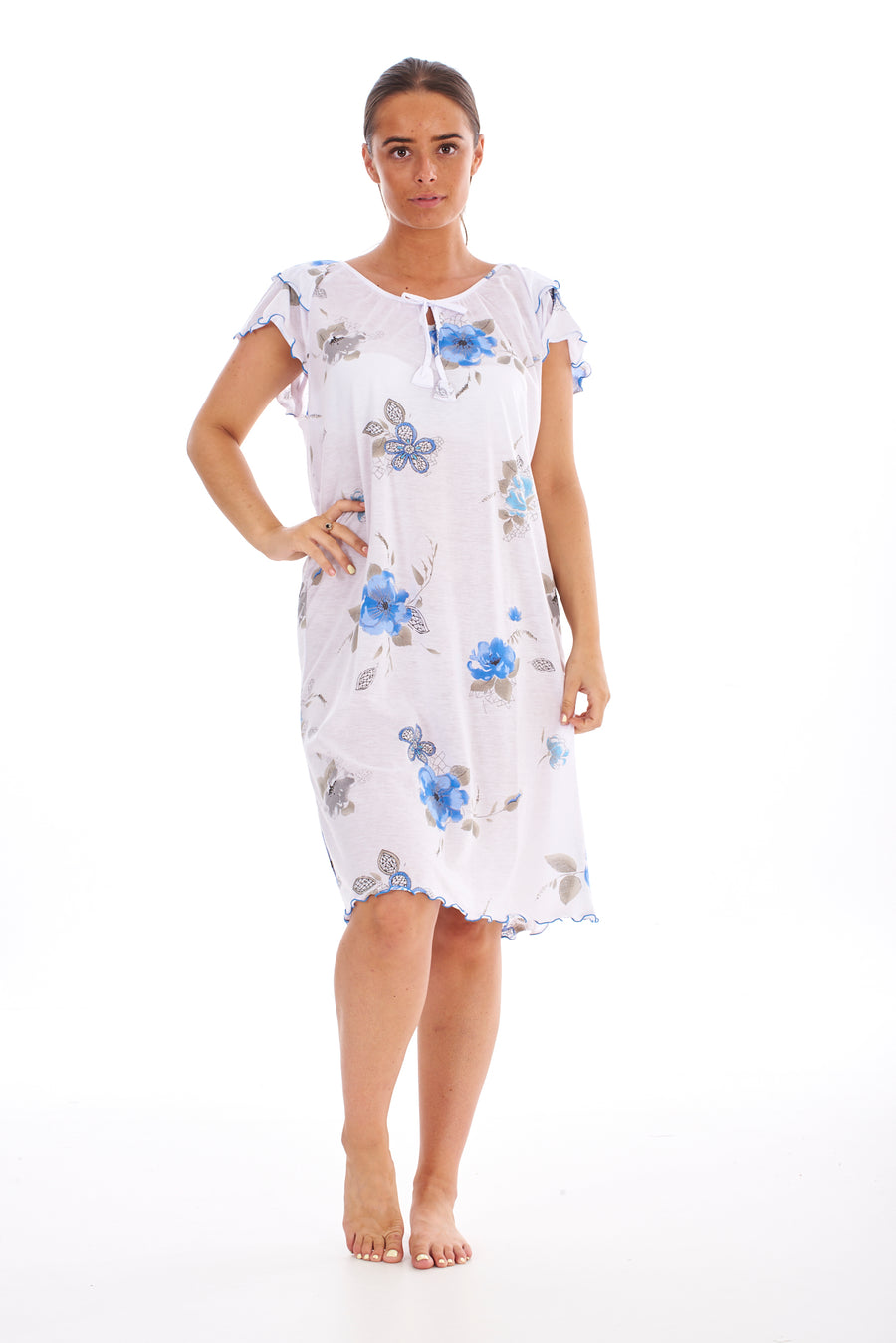 Floral Print Chemise with Cap Sleeve