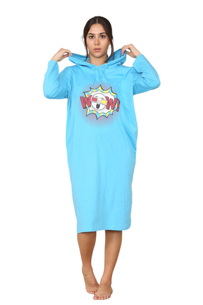 Womens WOW Print Hooded Nightdress