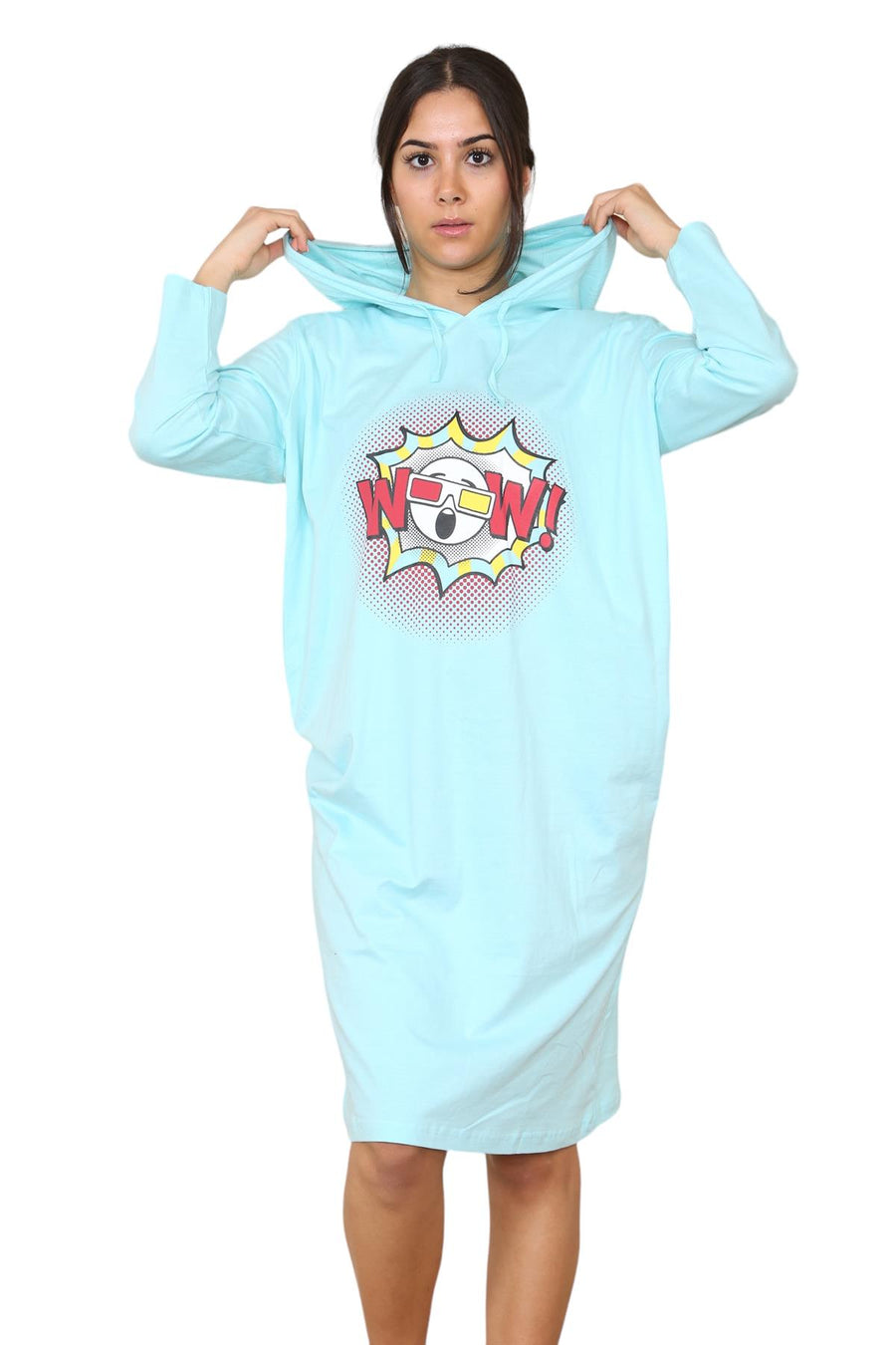 Womens WOW Print Hooded Nightdress