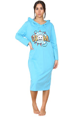 Womens Cotton Hooded Nightdress Long Sleeve