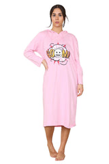 Womens Cotton Hooded Nightdress Long Sleeve